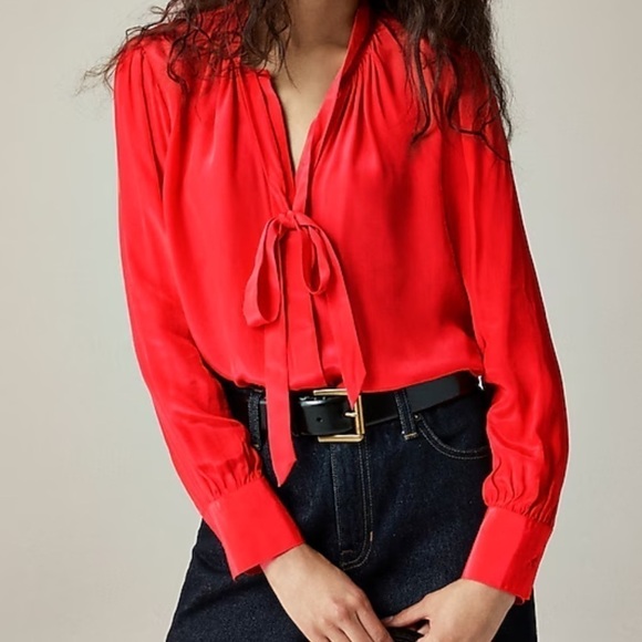 J. Crew Tie-neck top in crepe de chine in Black size 6 NWT CF442 - Picture 9 of 11